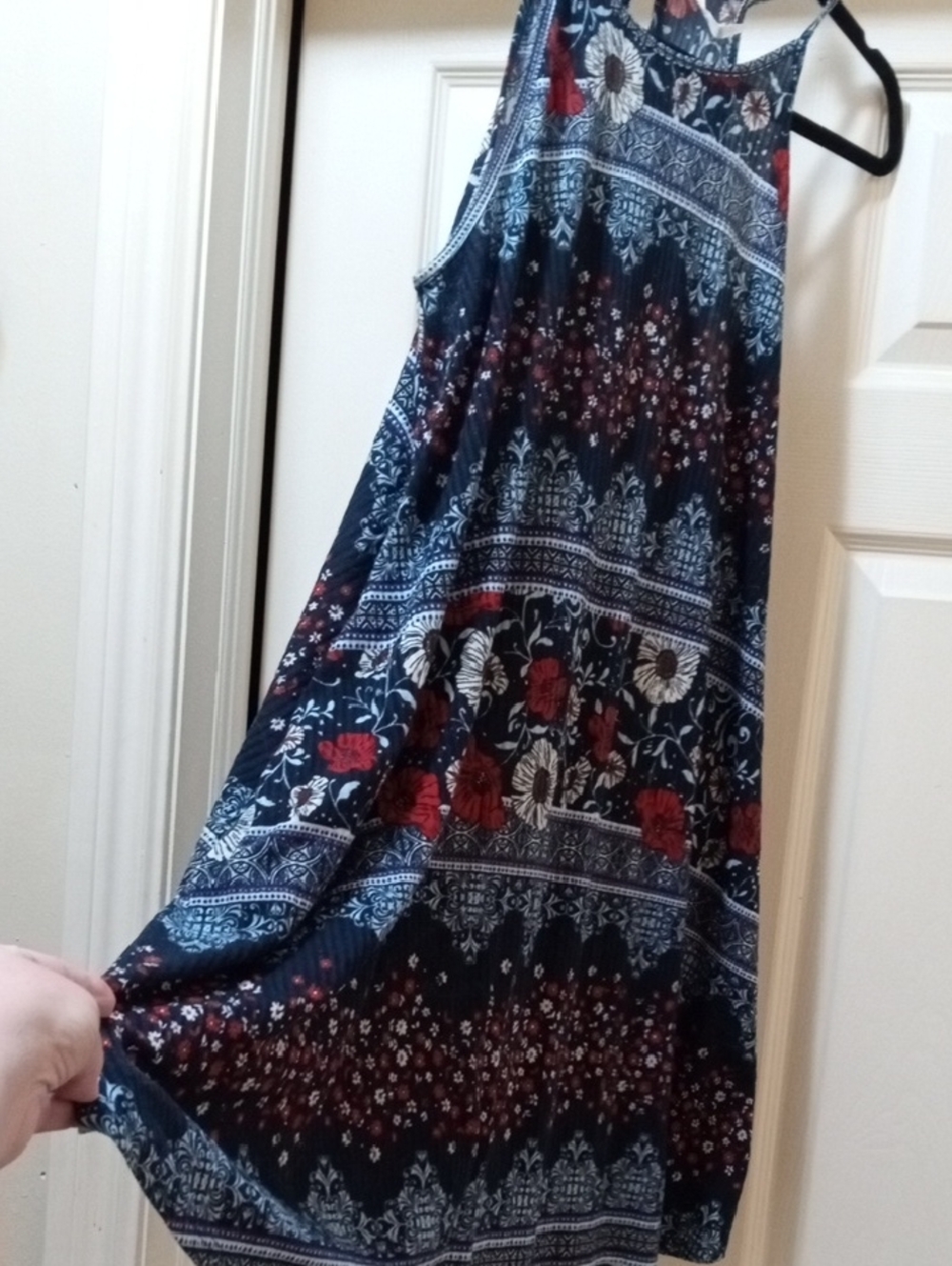 mittoshop Navy Floral Sundress with Red Accents